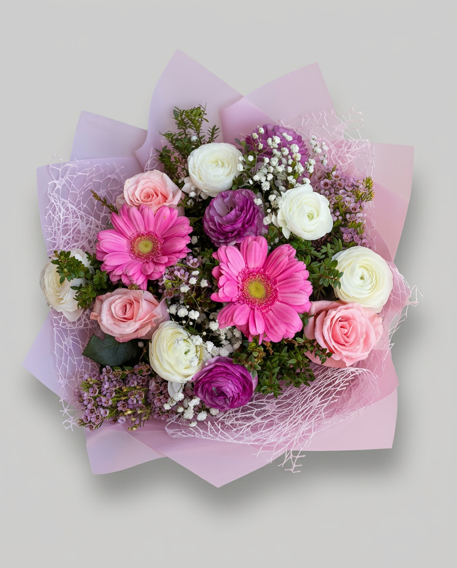 Ramo rosado con gerberas